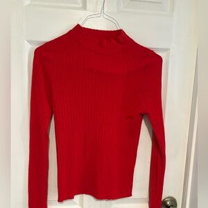 SHEIN Red Ribbed Long Sleeve Top